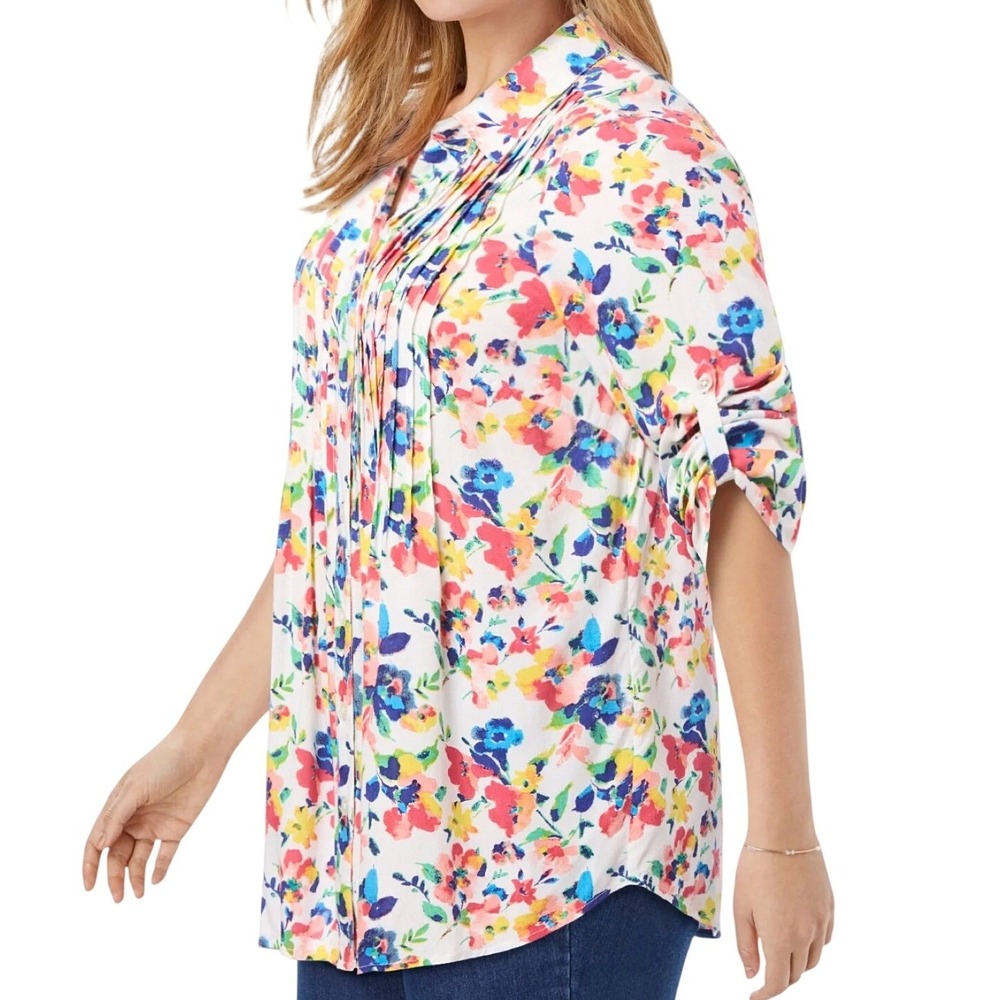 Woman Within Three Quarter Sleeve Floral Multi Color Blouse‎ Womens Plus Size 4X